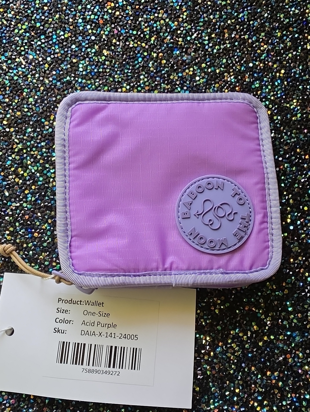 NWT Baboon To The Moon Zip Wallet Acid Purple
